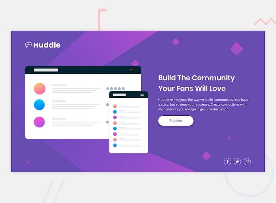 Huddle landing page with a single introductory section